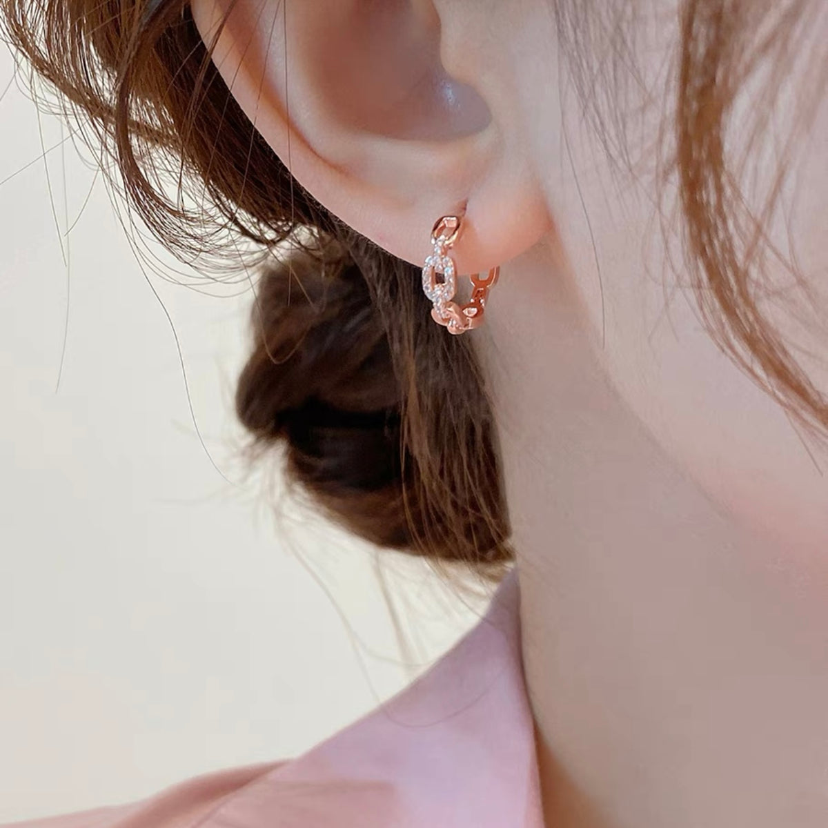 Signature Emblem Crystal-Accent Stud Earrings – Red Detail – Design 002 styled product view