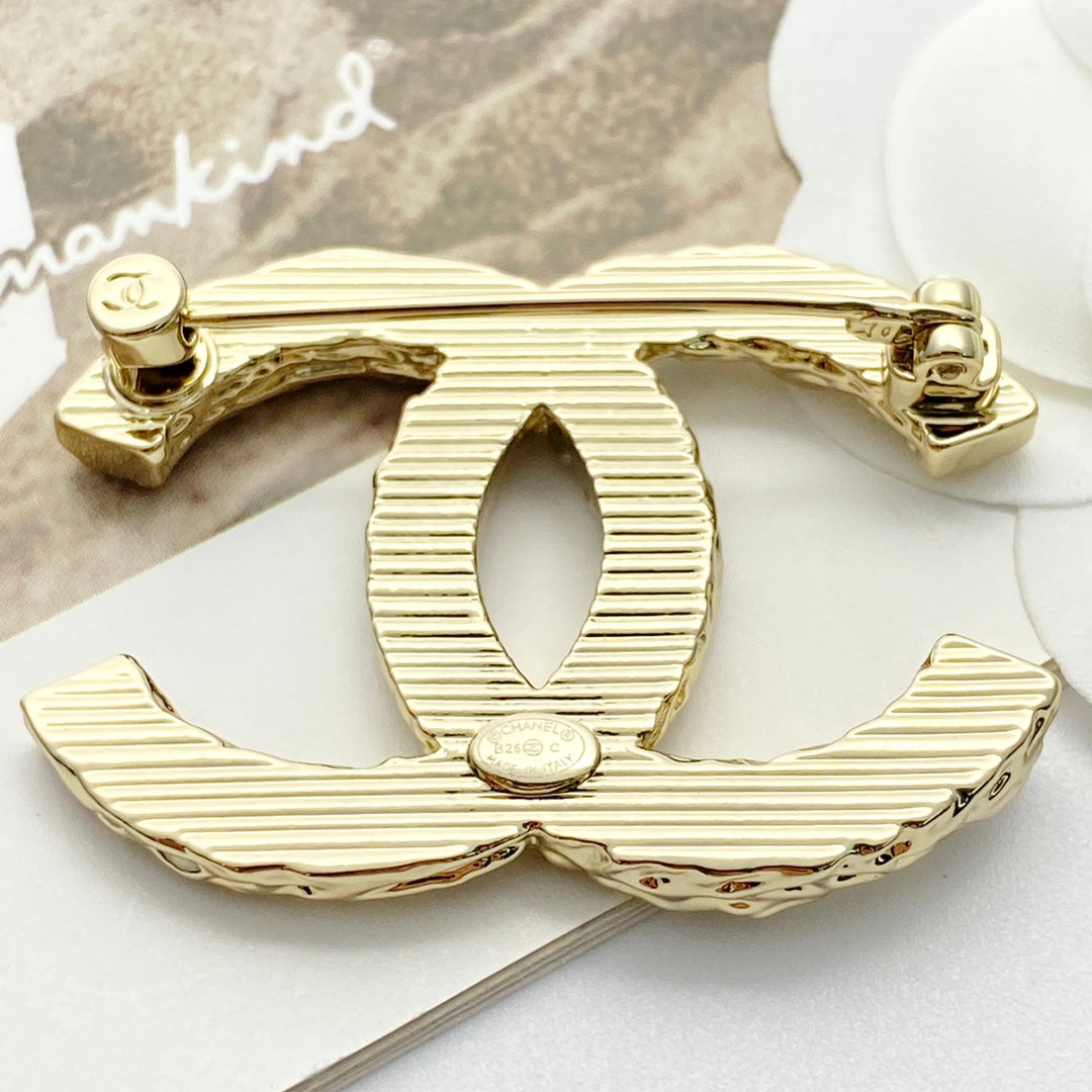 Double-C Emblem Brooch in Polished Metal-Tone – Design 064 styled product view