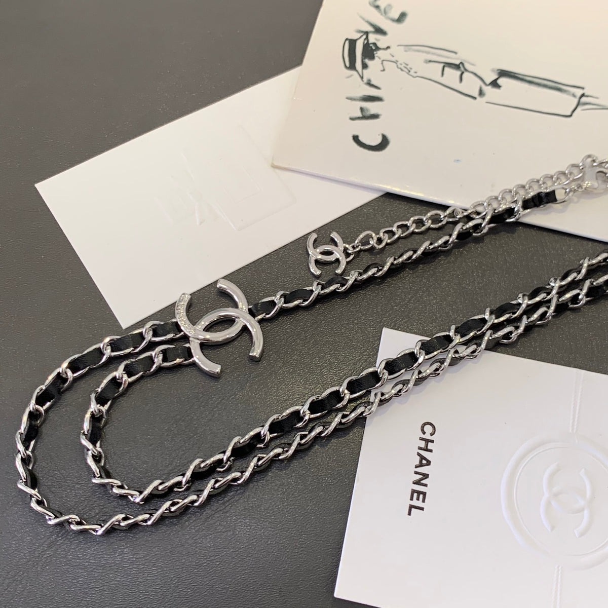 Signature Emblem Pendant Necklace in Polished Metal-Tone – Black Detail – Design 002 front product view