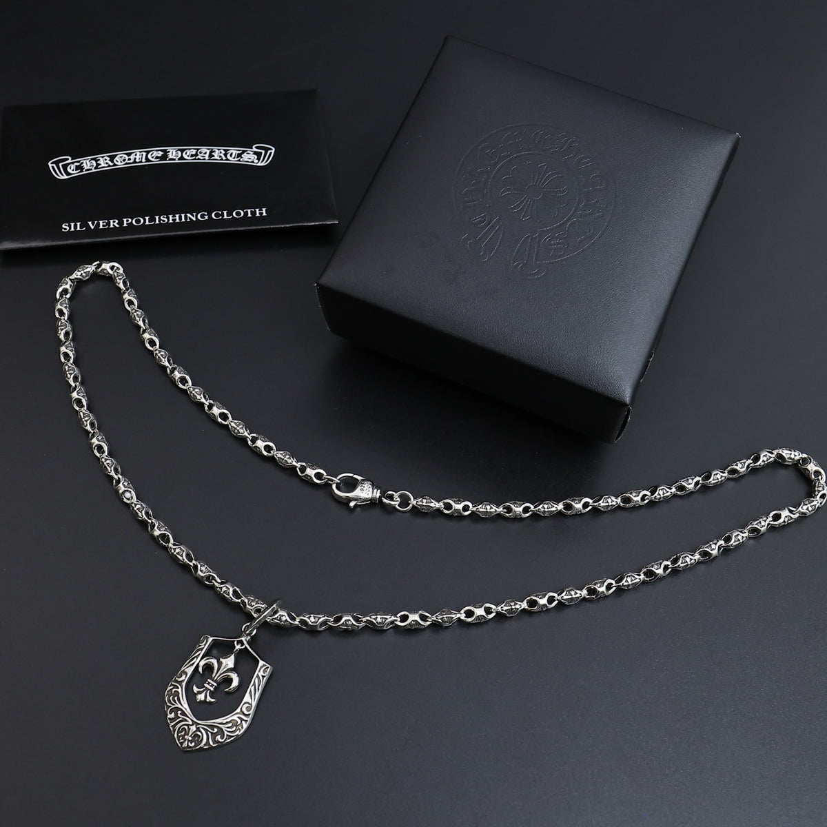 Gothic Emblem Pendant Necklace in Antique Silver-Tone – Design 22 side detail