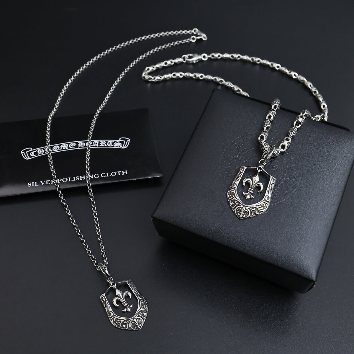 Gothic Emblem Pendant Necklace in Antique Silver-Tone – Design 22 main product view