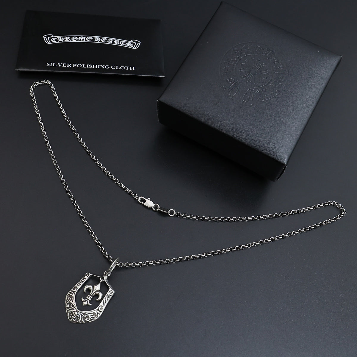Gothic Emblem Pendant Necklace in Antique Silver-Tone – Design 22 close-up detail