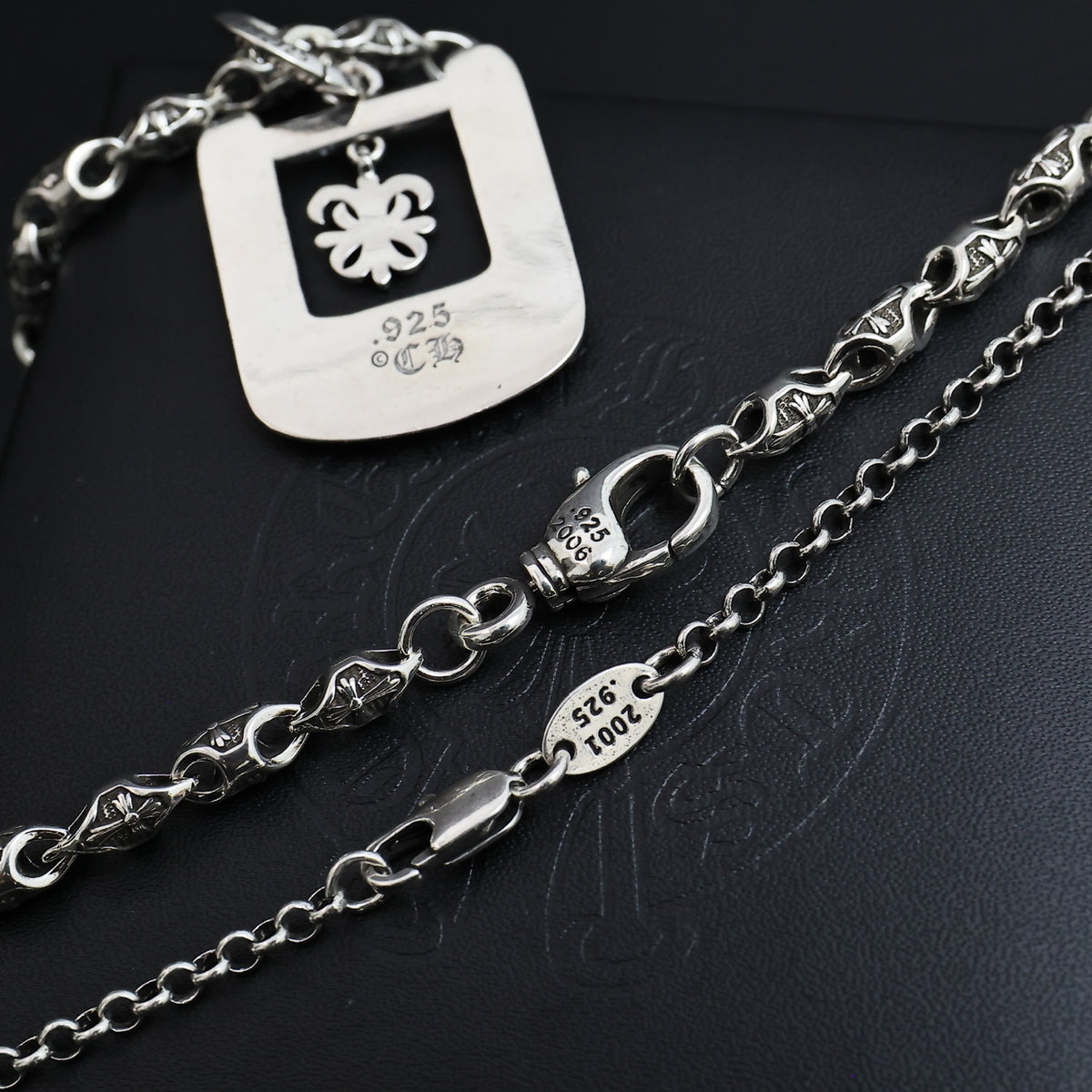 Gothic Emblem Pendant Necklace in Antique Silver-Tone – Design 21 styled product view