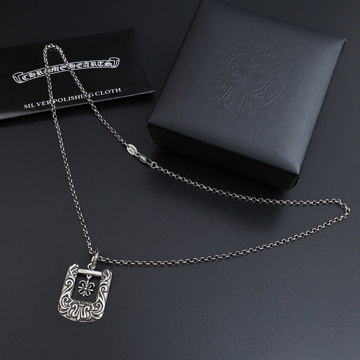 Gothic Emblem Pendant Necklace in Antique Silver-Tone – Design 21 side detail