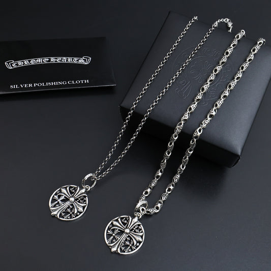 Gothic Emblem Pendant Necklace in Antique Silver-Tone – Design 20 main product view