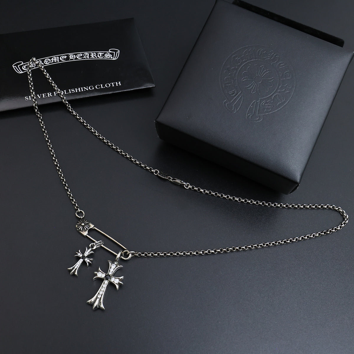 Gothic Emblem Pendant Necklace in Antique Silver-Tone – Design 19 side detail