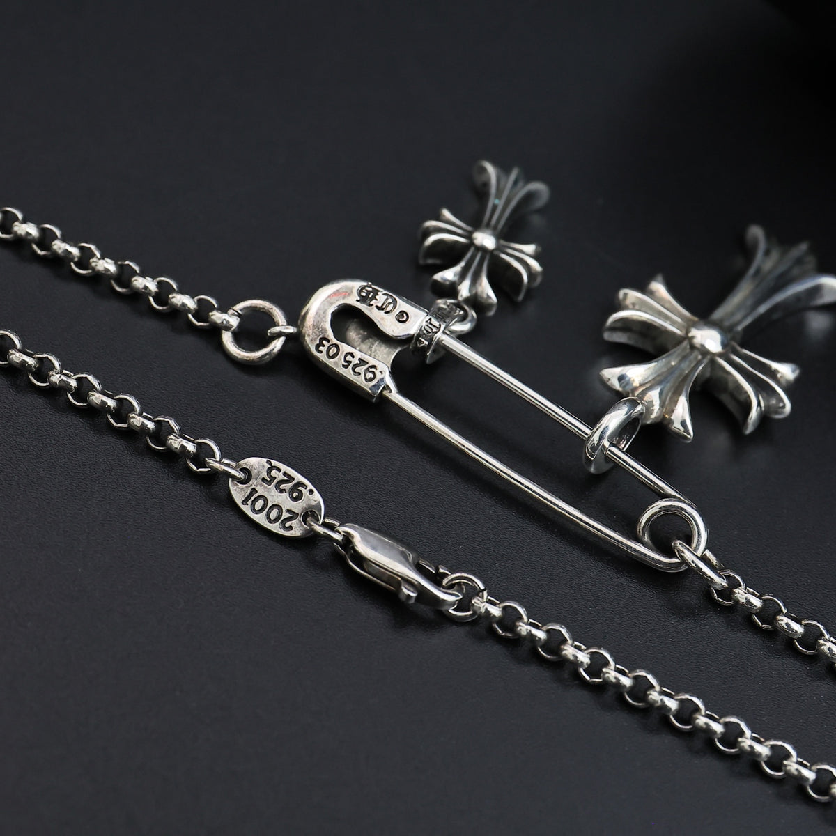 Gothic Emblem Pendant Necklace in Antique Silver-Tone – Design 04 styled product view