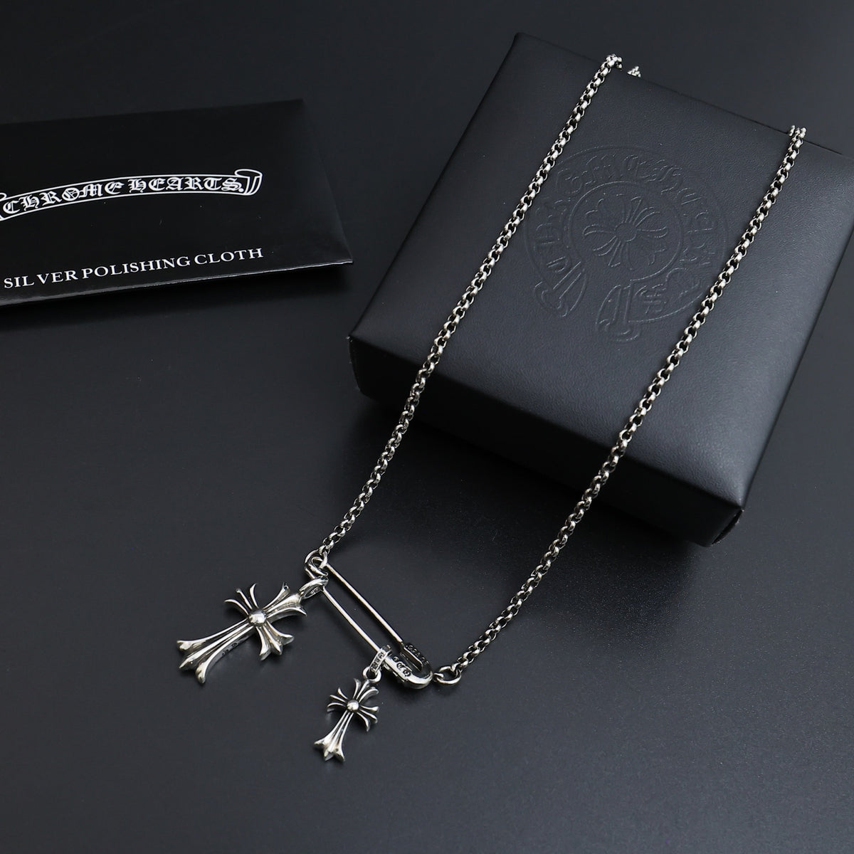 Gothic Emblem Pendant Necklace in Antique Silver-Tone – Design 19 main product view