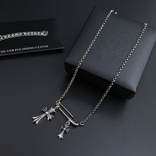 Gothic Emblem Pendant Necklace in Antique Silver-Tone – Design 19 main product view