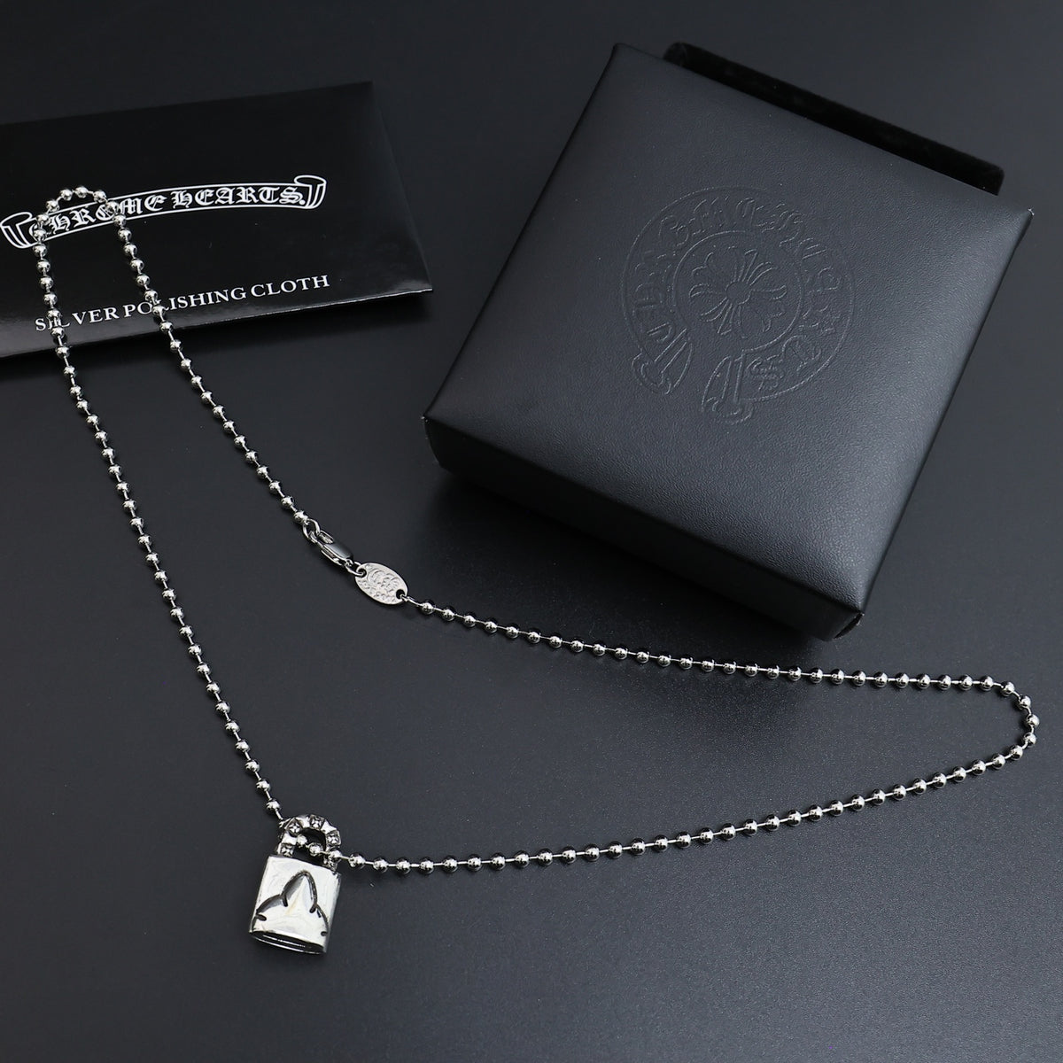 Gothic Emblem Pendant Necklace in Antique Silver-Tone – Design 03 side detail