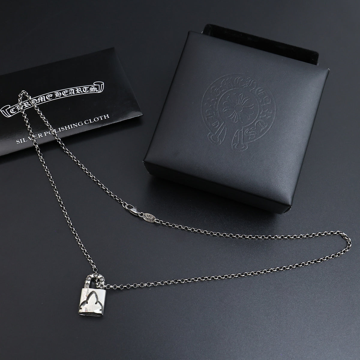 Gothic Emblem Pendant Necklace in Antique Silver-Tone – Design 03 close-up detail