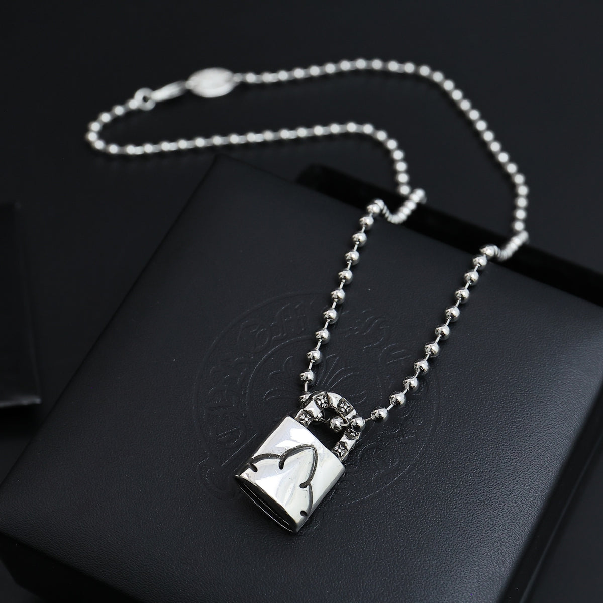 Gothic Emblem Pendant Necklace in Antique Silver-Tone – Design 18 detail view