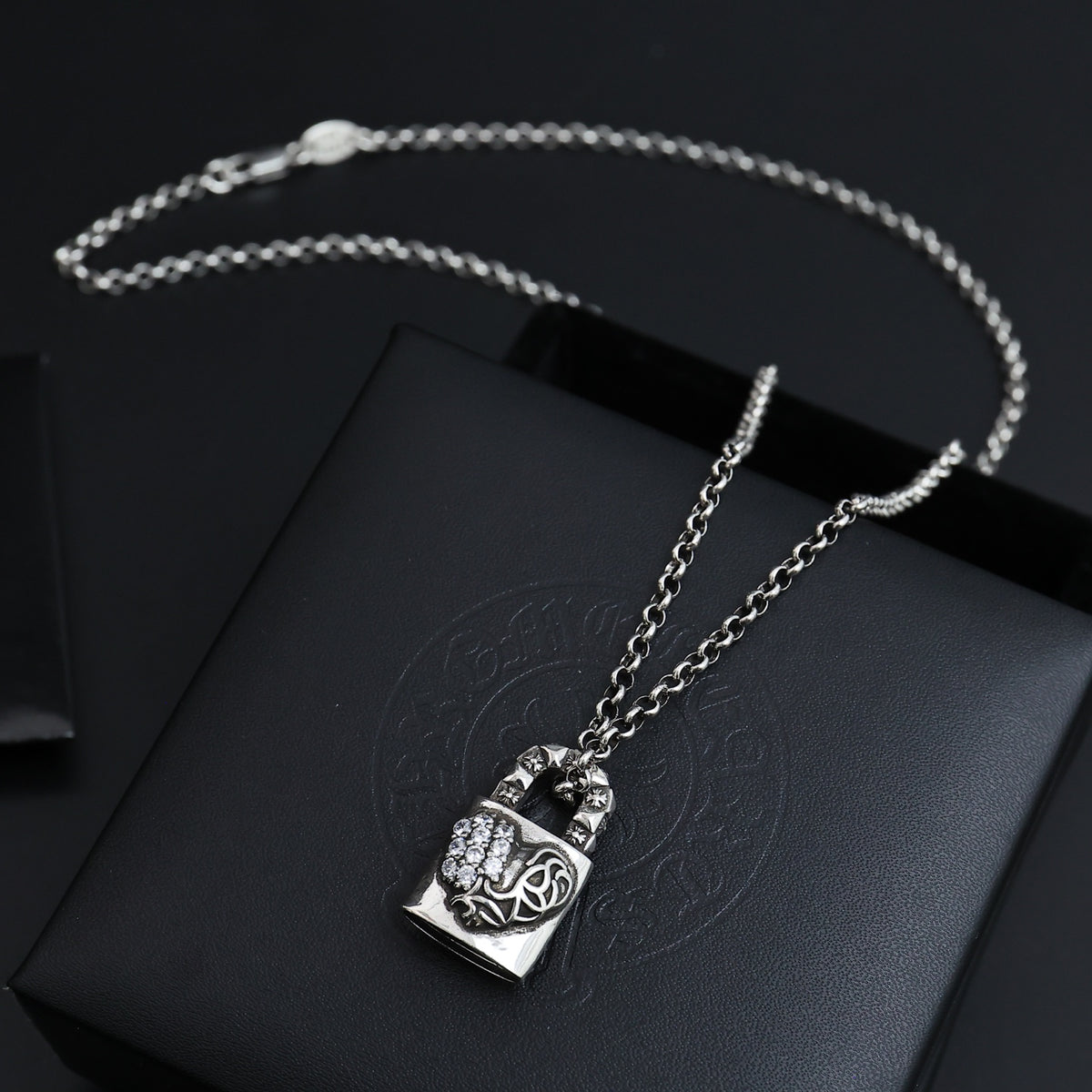Gothic Emblem Pendant Necklace in Antique Silver-Tone – Design 01 detail view