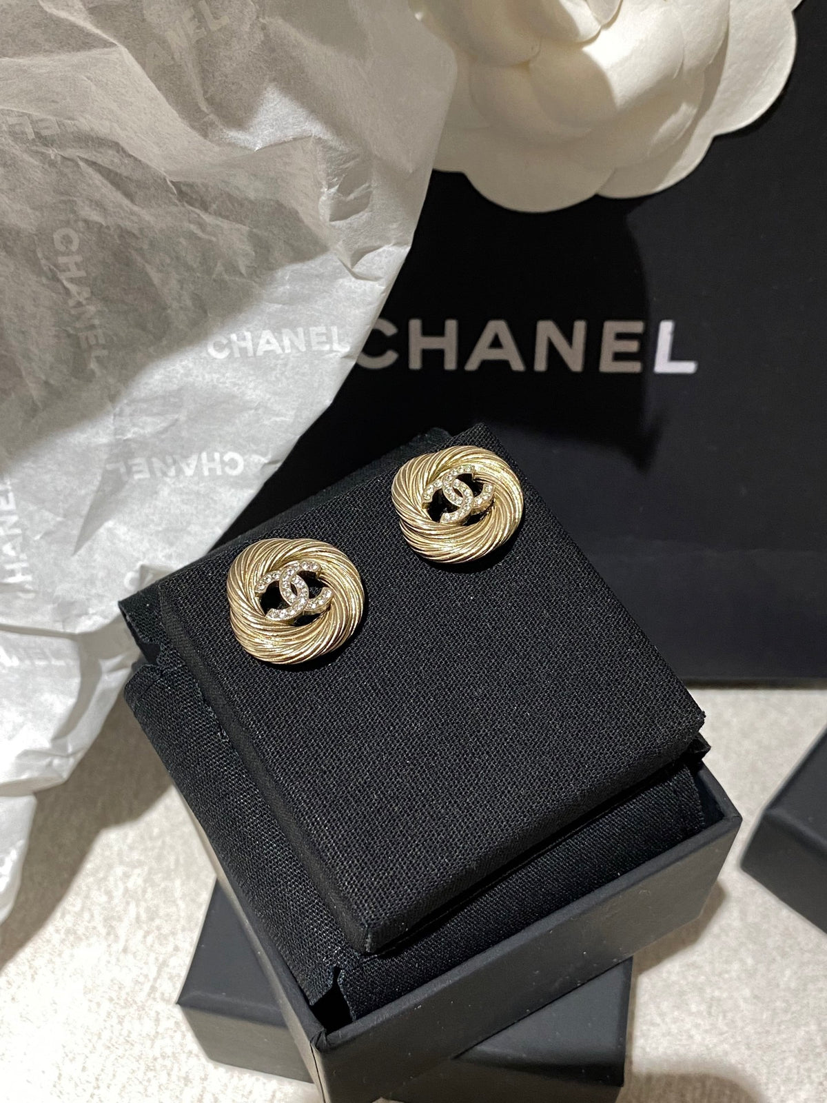 Signature Emblem Stud Earrings in Polished Metal-Tone – Design 067 detail view