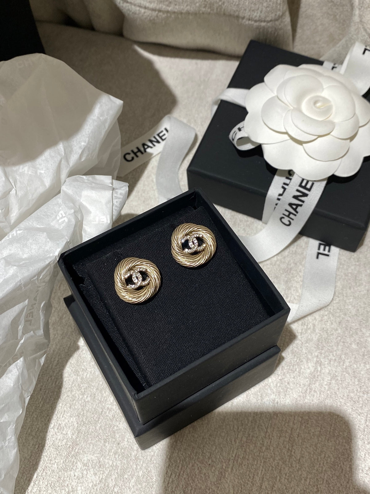 Signature Emblem Stud Earrings in Polished Metal-Tone – Design 067 styled product view