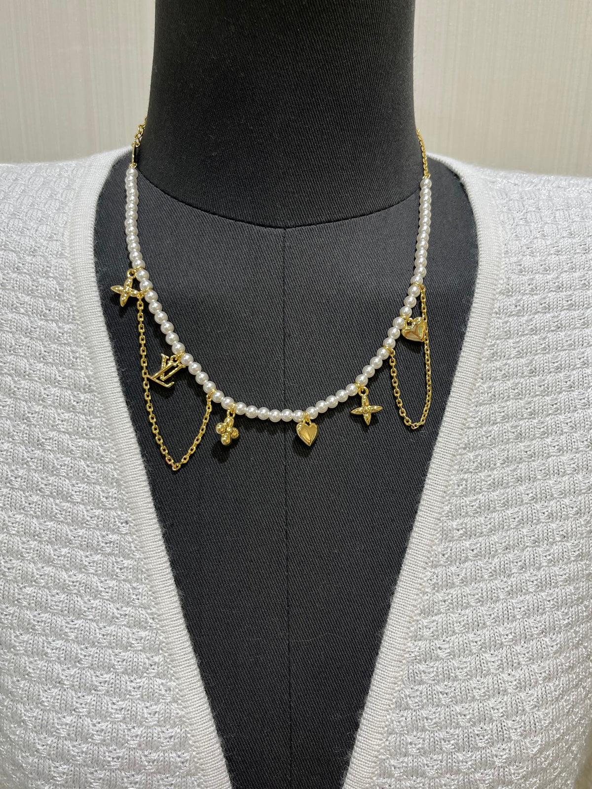 Letter Emblem Pendant Necklace in Gold-Tone – Pearl Detail main product view