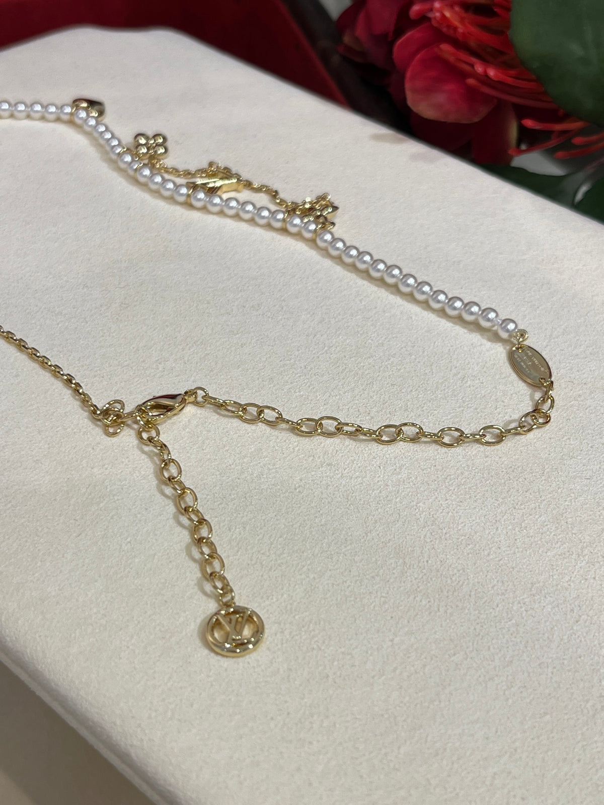 Letter Emblem Pendant Necklace in Gold-Tone – Pearl Detail styled product view