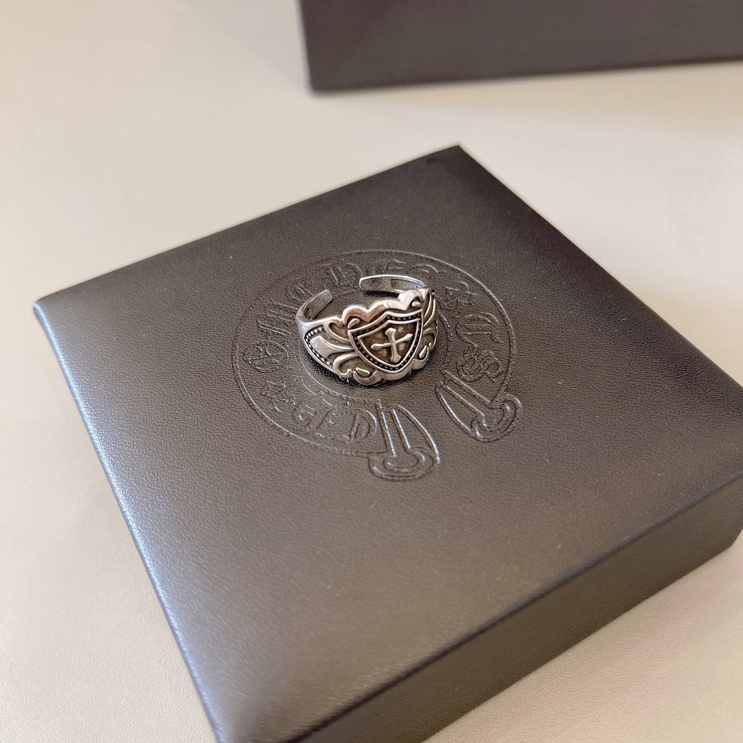 Gothic Emblem Statement Ring in Metal-Tone – Design 02 front product view