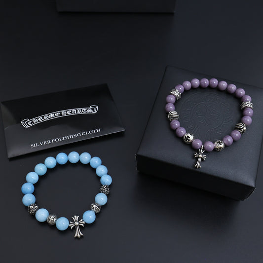 Gothic Emblem Beaded Bracelet in Metal-Tone – Design 01 main product view