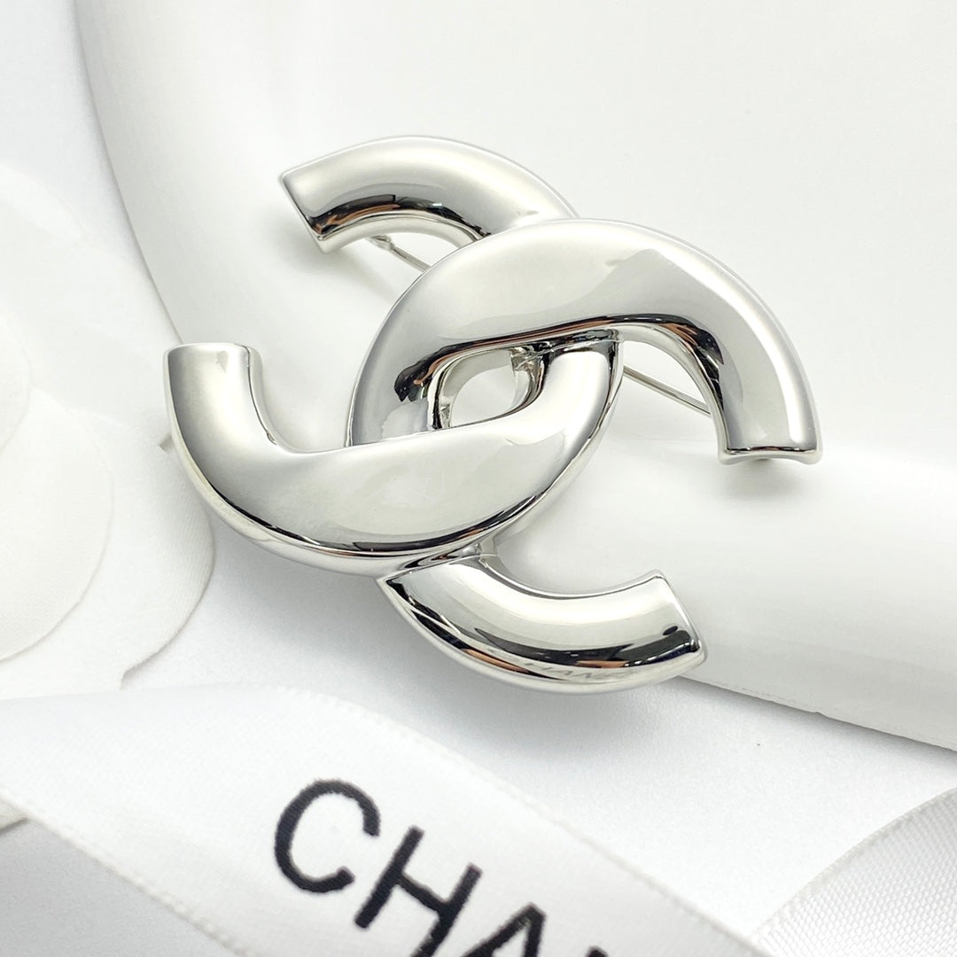 Double-C Emblem Brooch in Silver-Tone – Design 004 front product view