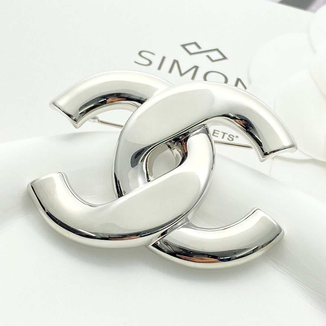 Double-C Emblem Brooch in Silver-Tone – Design 004 styled product view