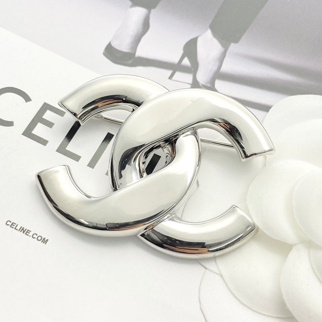 Double-C Emblem Brooch in Silver-Tone – Design 004 front product view