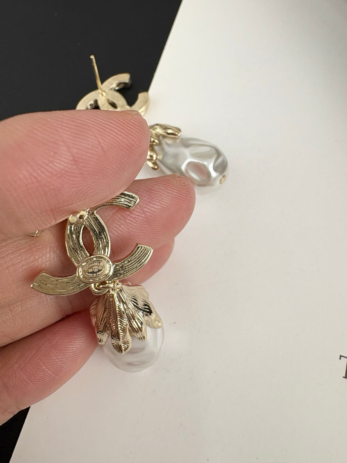 Letter Pearl-Detail Statement Earrings – Pearl Detail – Design 002 styled product view