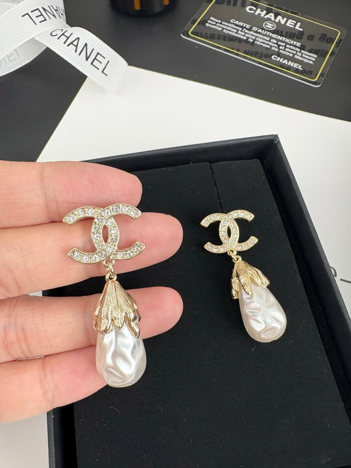 Letter Pearl-Detail Statement Earrings – Pearl Detail – Design 002 front product view