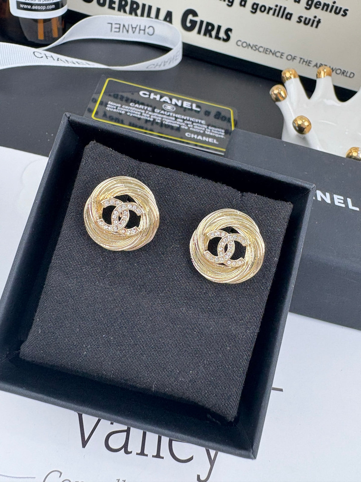 Double-C Emblem Stud Earrings in Gold-Tone – Design 022 main product view