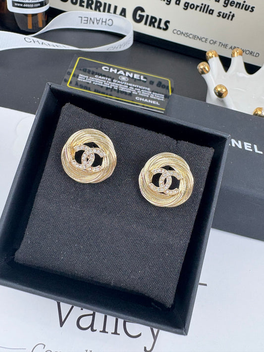 Double-C Emblem Stud Earrings in Gold-Tone – Design 022 main product view