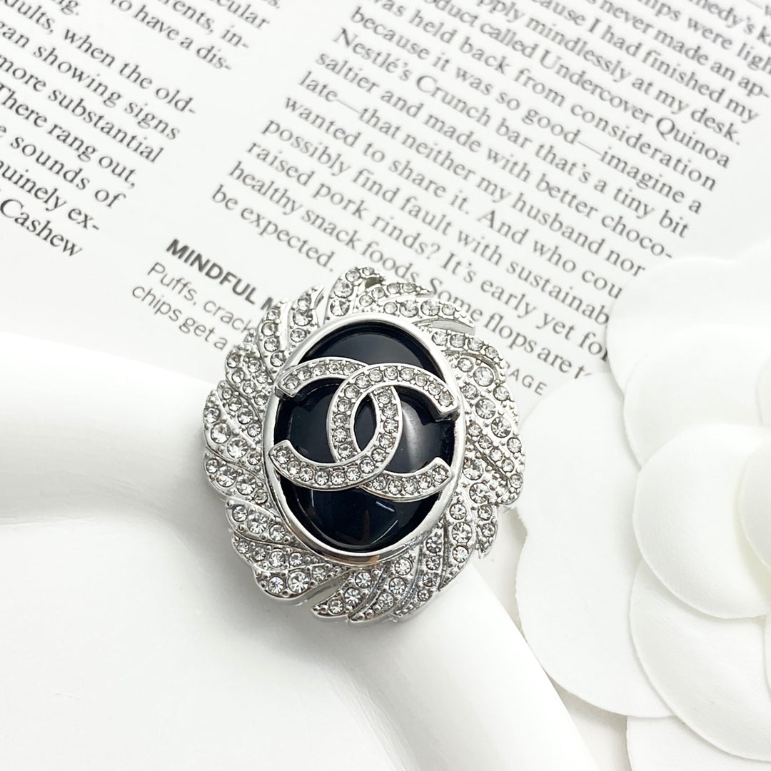 Signature Emblem Brooch in Black-Tone side detail