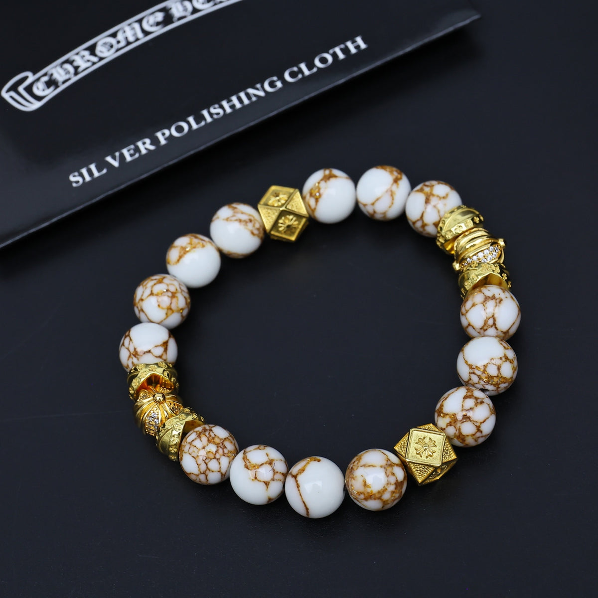 Gothic Emblem Beaded Bracelet in Antique Silver-Tone – Design 14 close-up detail