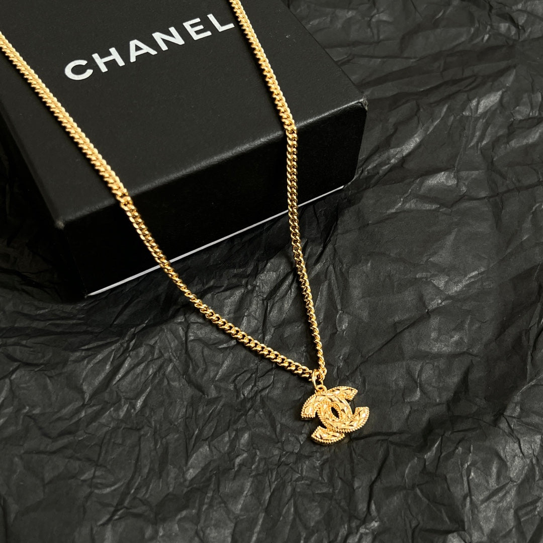 Double-C Emblem Pendant Necklace in Polished Metal-Tone – Design 063 main product view