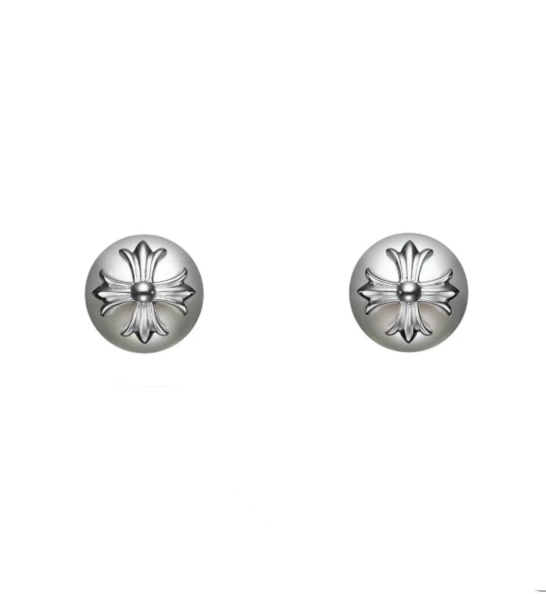 Cross Stud Earrings in Antique Silver-Tone – Design 01 front product view