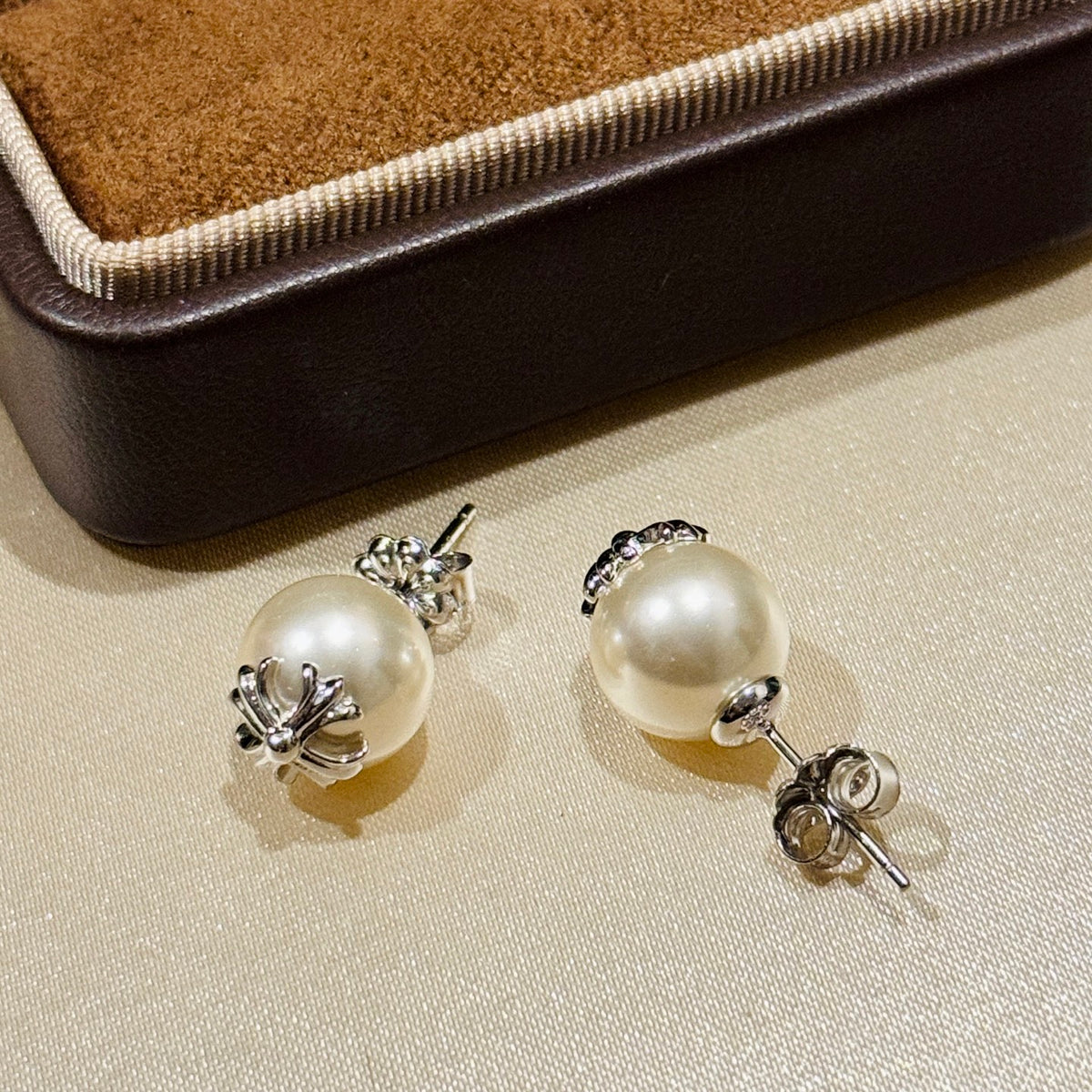 Cross Stud Earrings in Antique Silver-Tone – Design 02 main product view