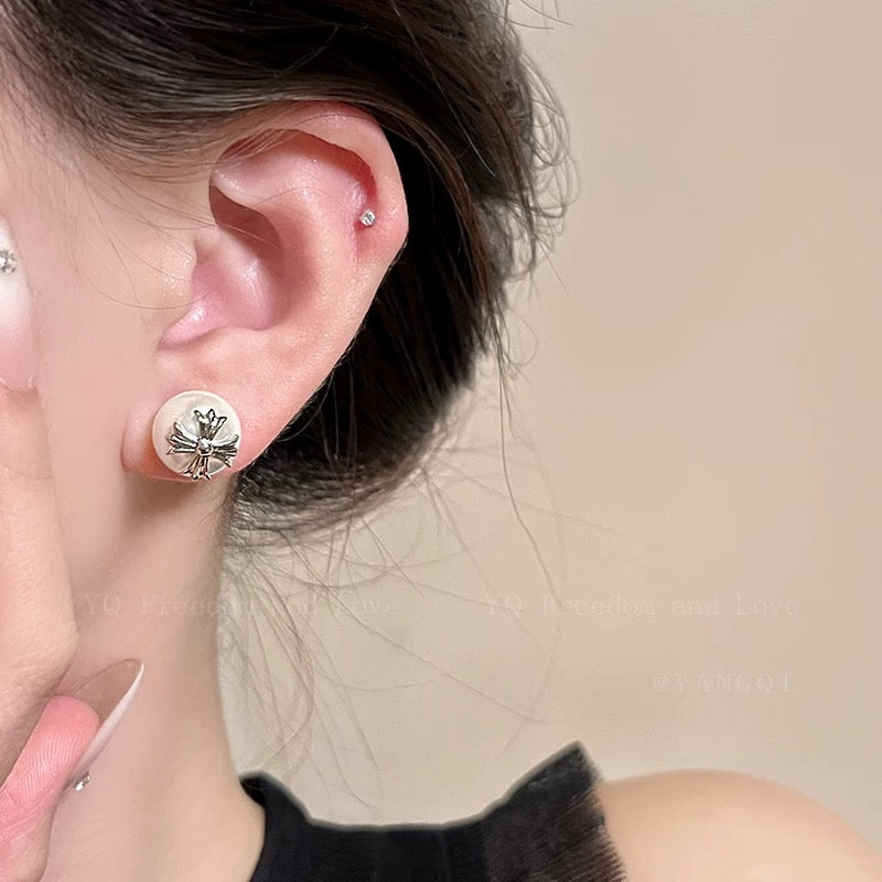 Cross Stud Earrings in Antique Silver-Tone – Design 01 styled product view