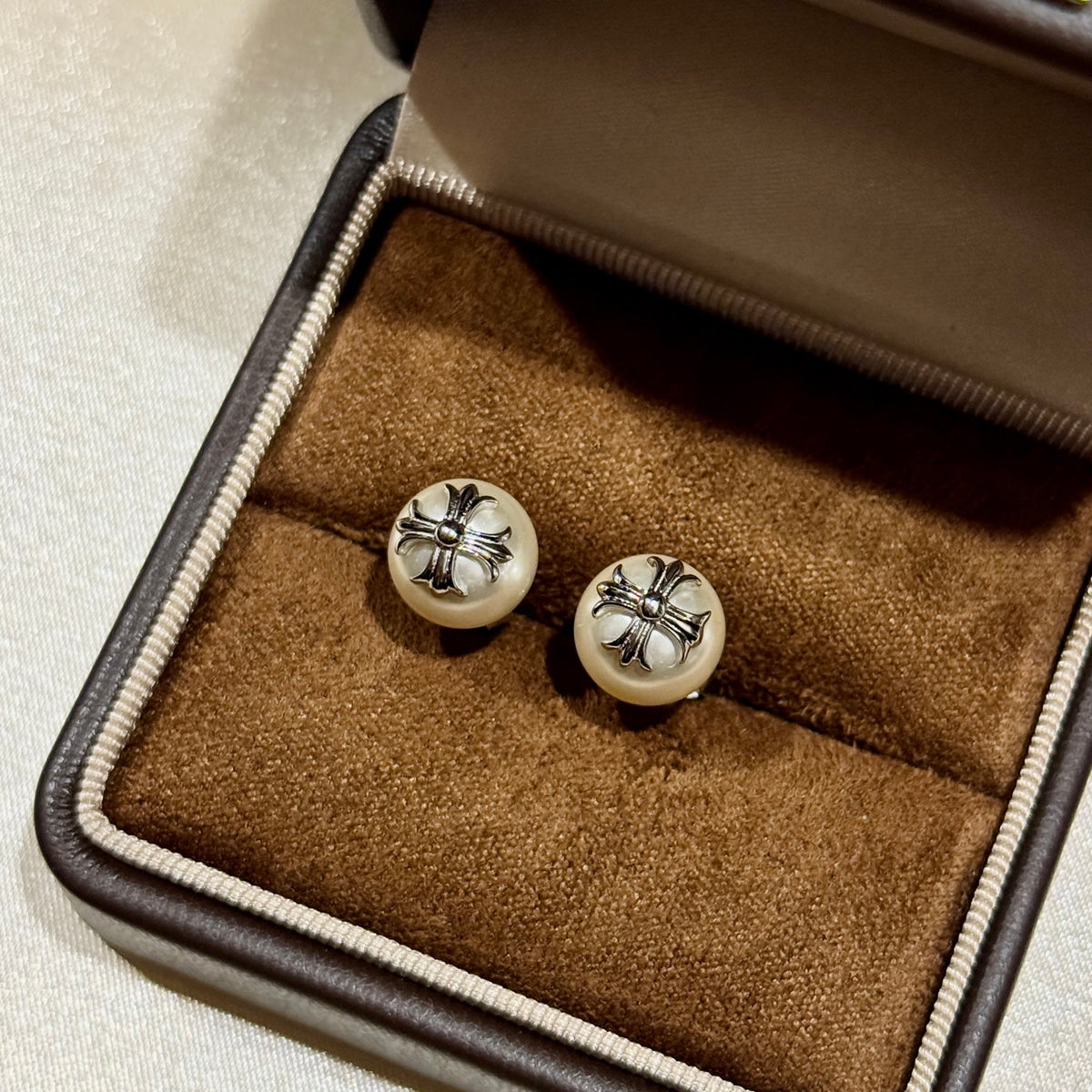 Cross Stud Earrings in Antique Silver-Tone – Design 02 main product view