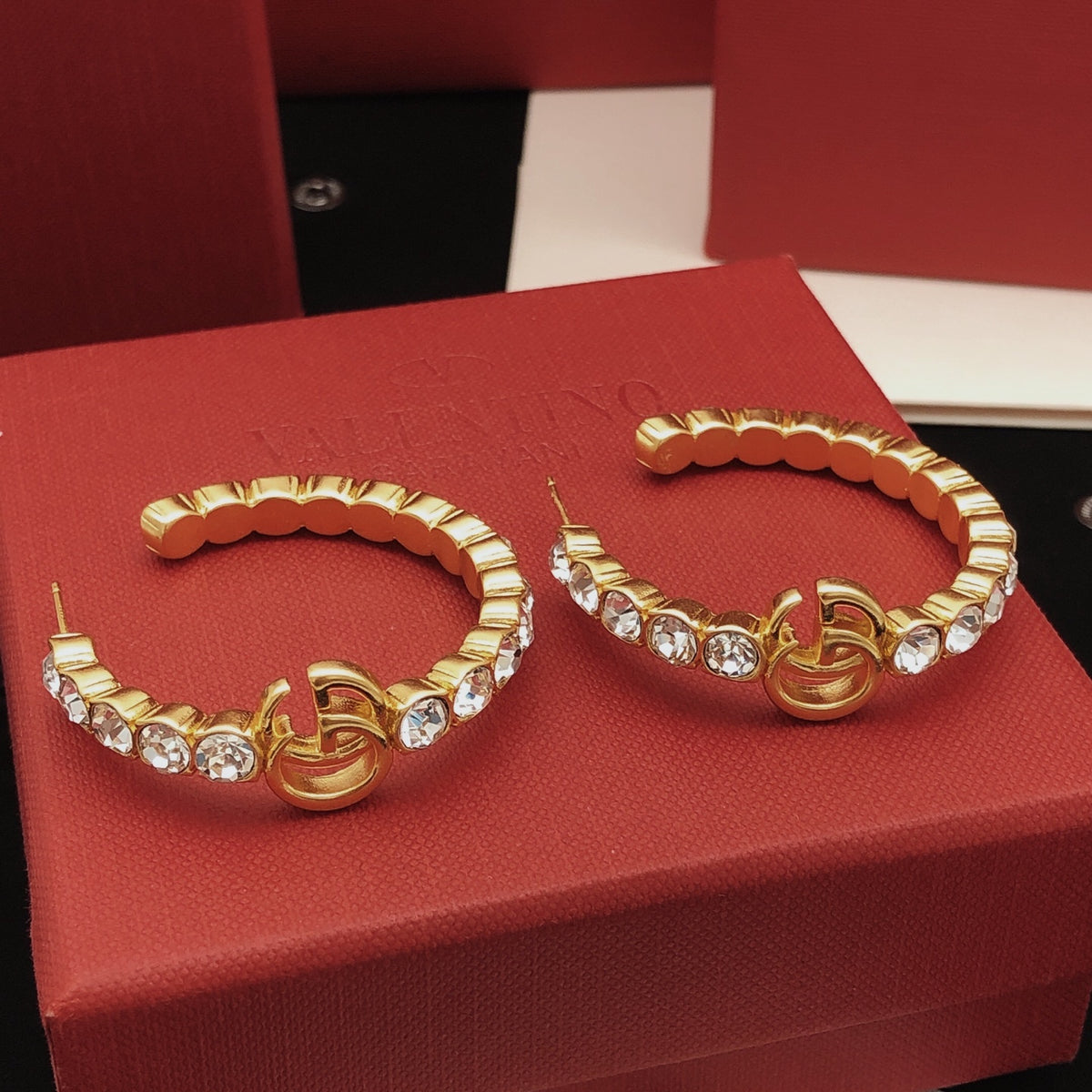 Geometric Emblem Statement Earrings in Gold-Tone – Design 005 front product view