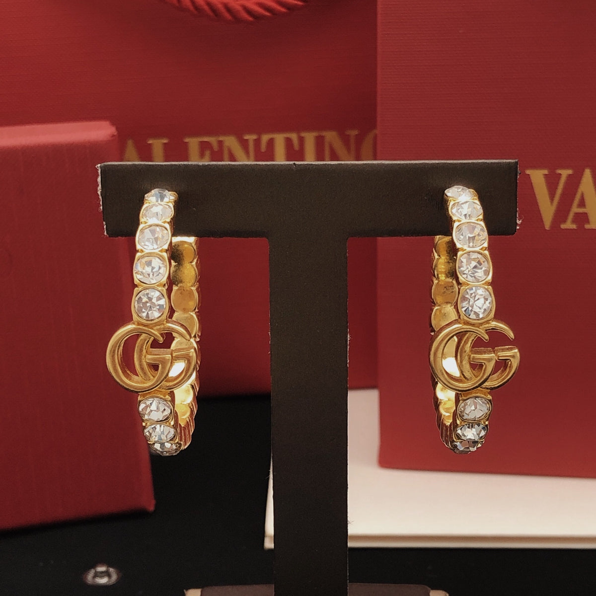 Geometric Emblem Statement Earrings in Gold-Tone – Design 005 side detail