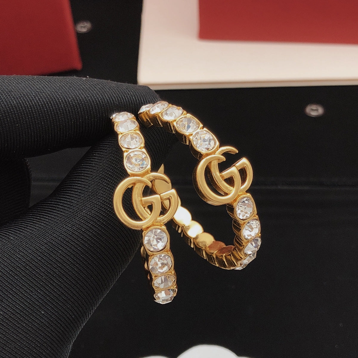 Geometric Emblem Statement Earrings in Gold-Tone – Design 005 styled product view