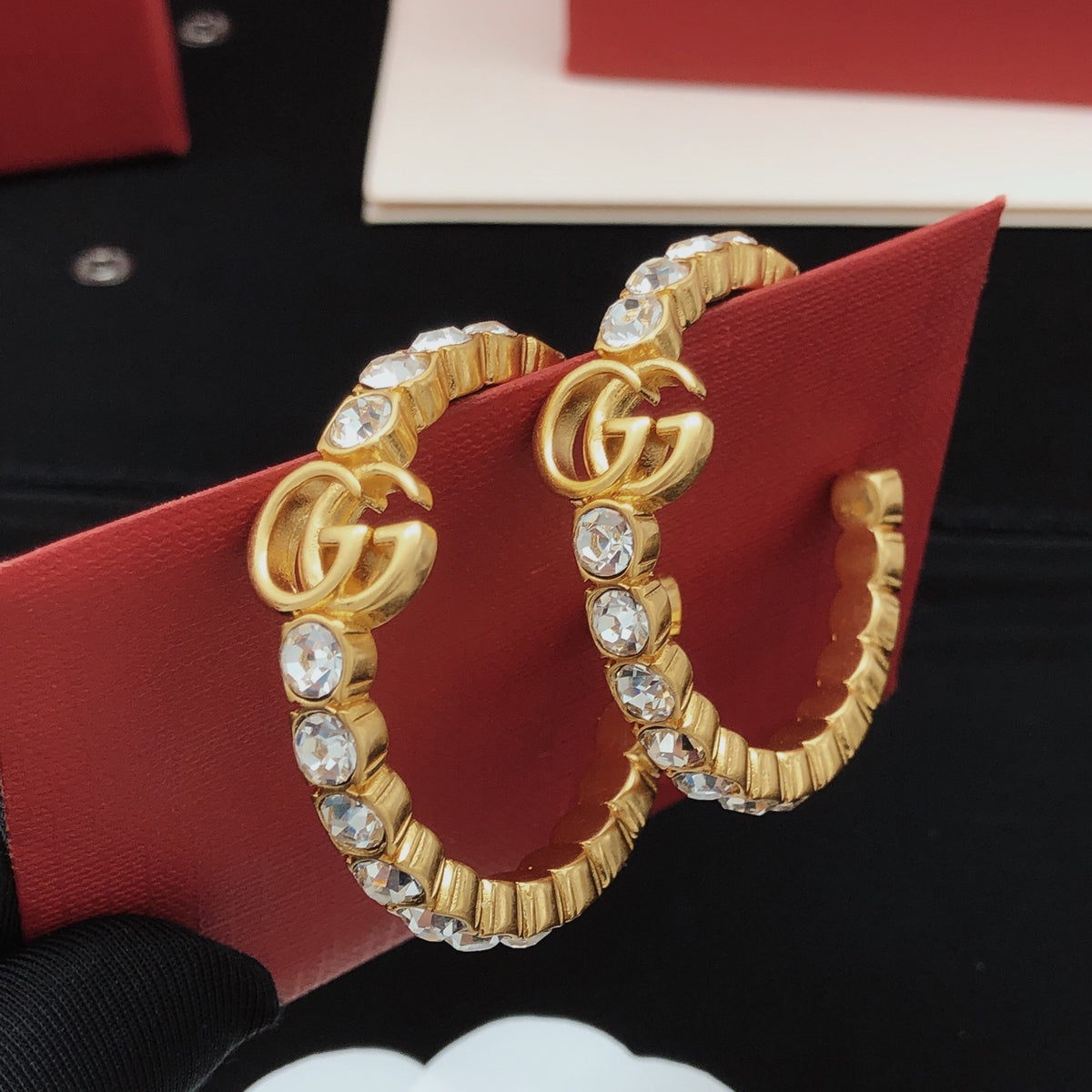 Geometric Emblem Statement Earrings in Gold-Tone – Design 005 main product view