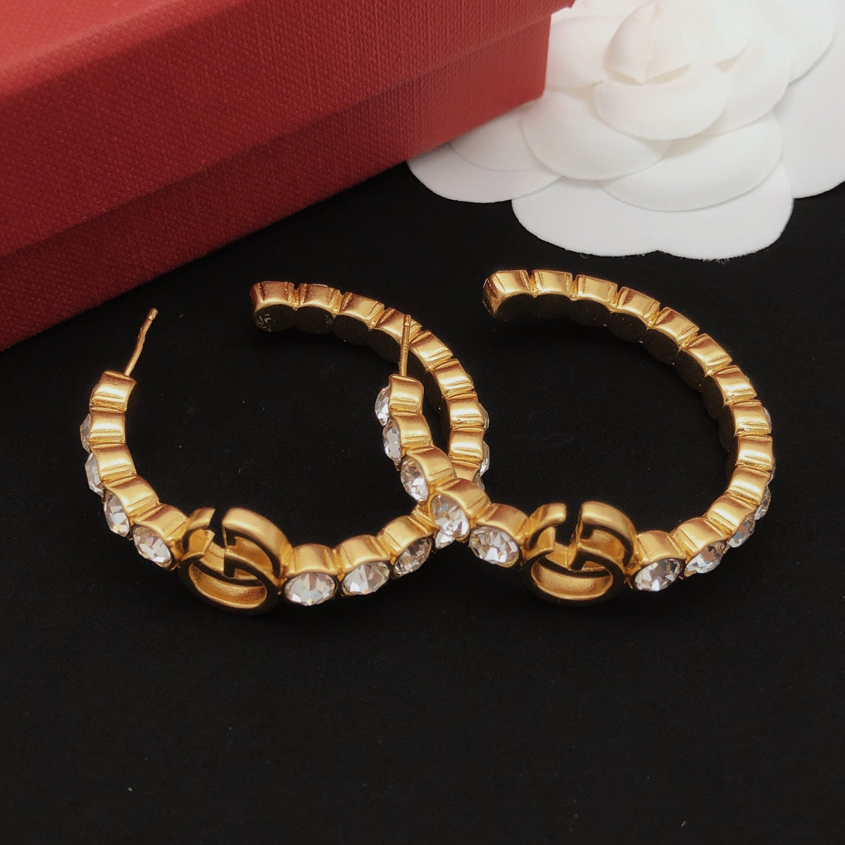 Geometric Emblem Statement Earrings in Gold-Tone – Design 005 front product view