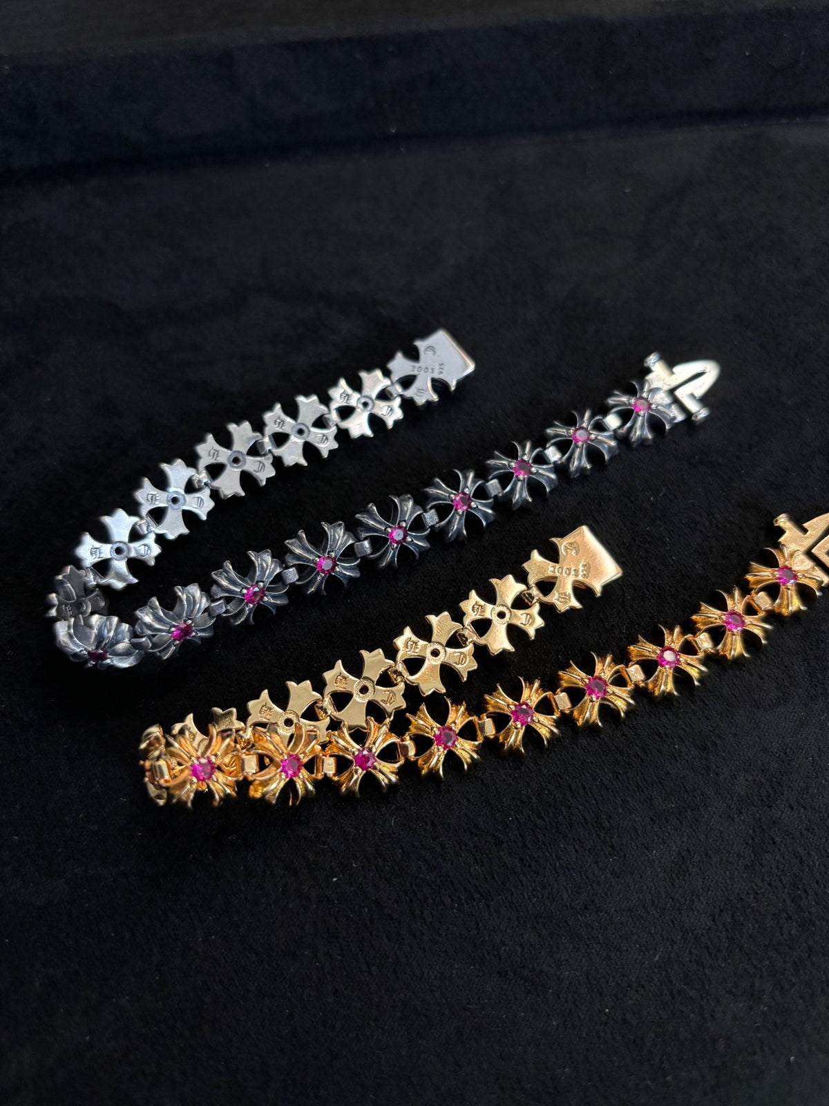 Floral Cross Statement Bracelet in Metal-Tone – Design 03 front product view