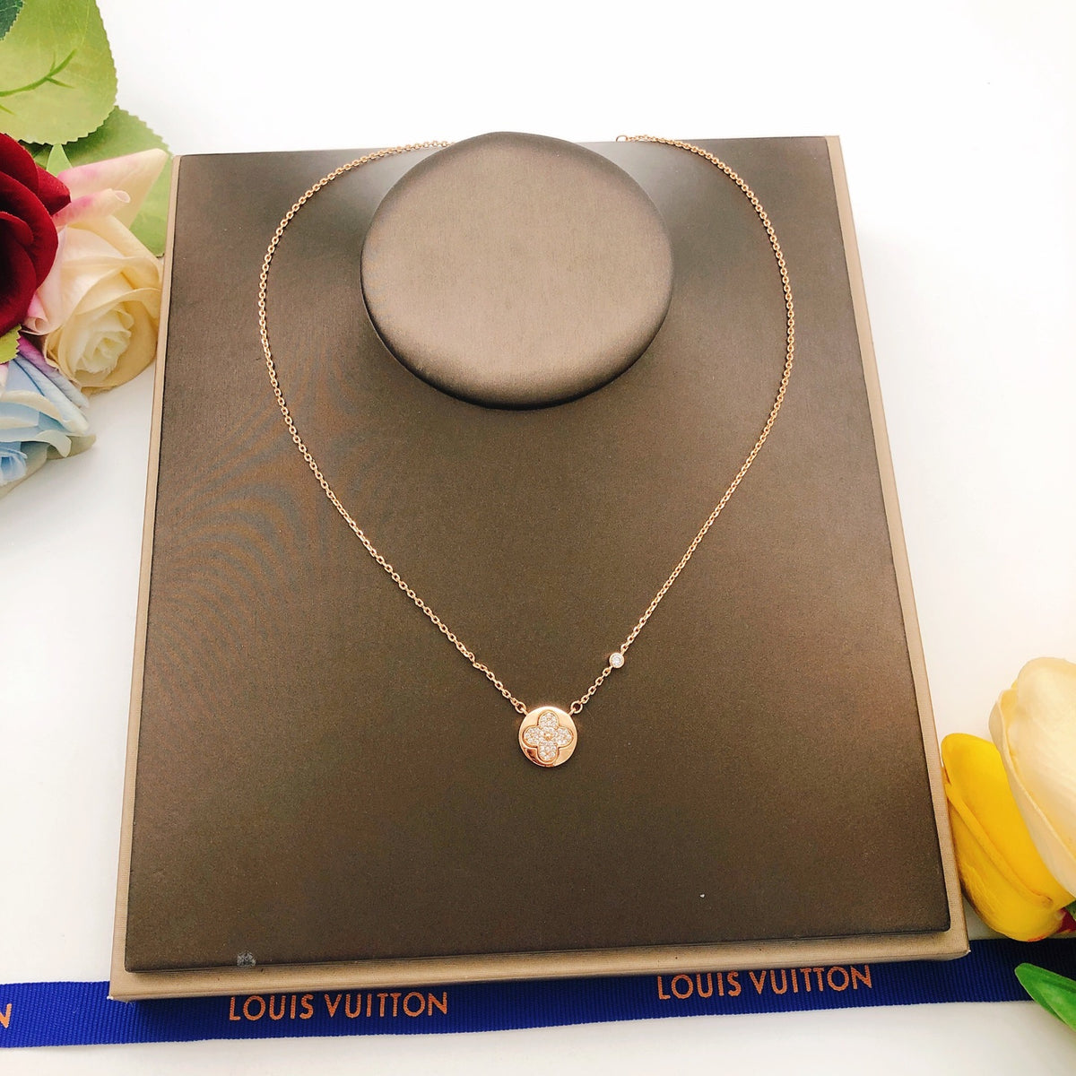 Floral Pendant Necklace in Rose-Gold-Tone – Rose Gold Detail – Design 003 styled product view
