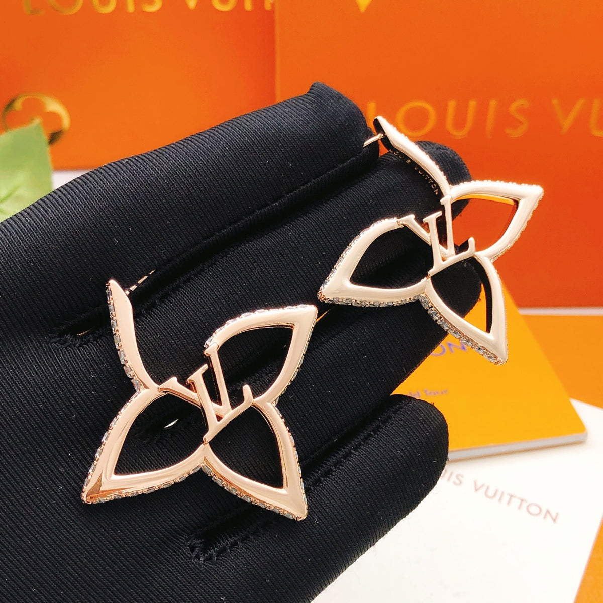 Geometric Emblem Stud Earrings in Rose-Gold-Tone – Rose Gold Detail – Design 005 main product view