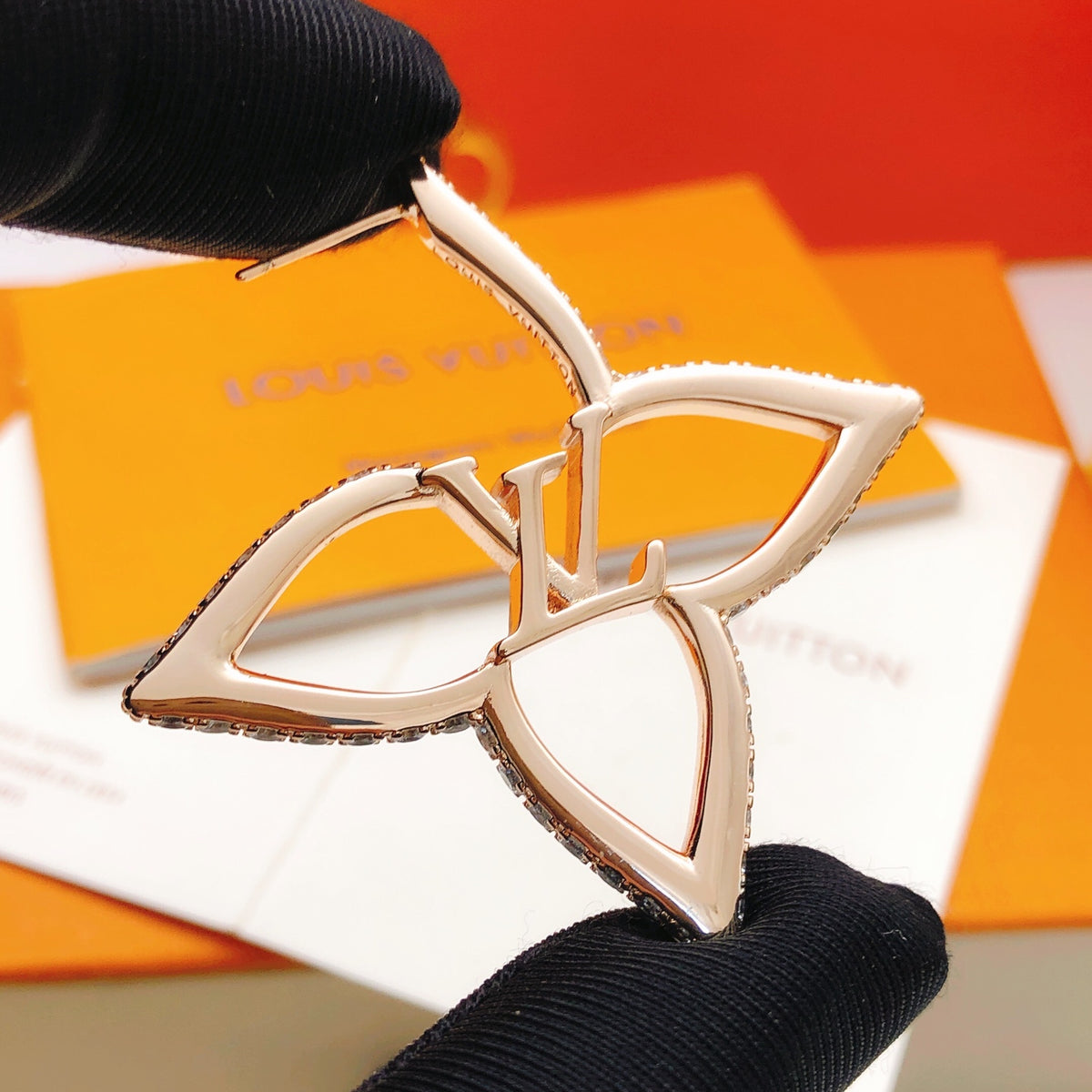 Geometric Emblem Stud Earrings in Rose-Gold-Tone – Rose Gold Detail – Design 005 styled product view