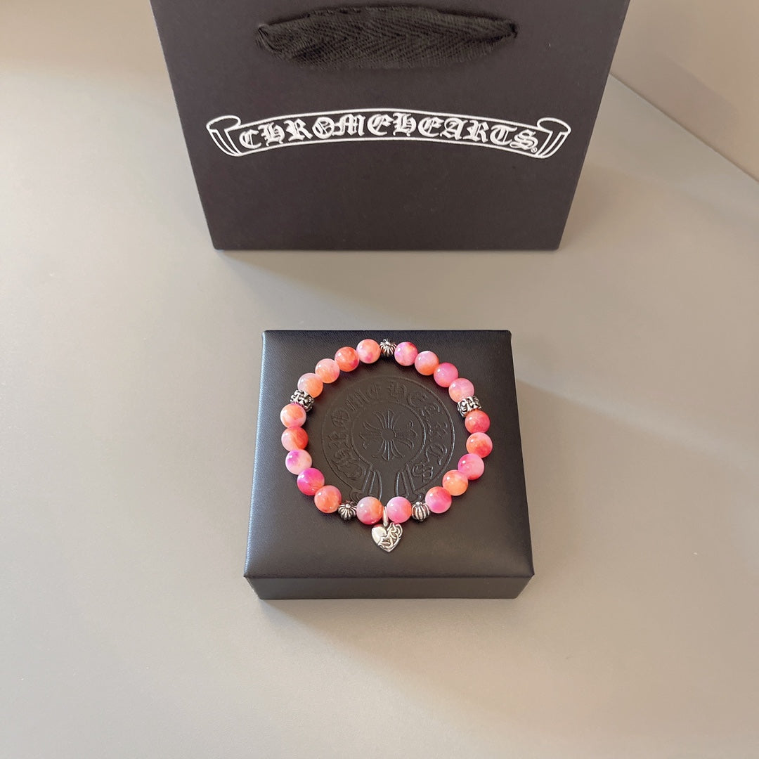 Gothic Emblem Beaded Bracelet in Antique Silver-Tone – Design 41 front product view