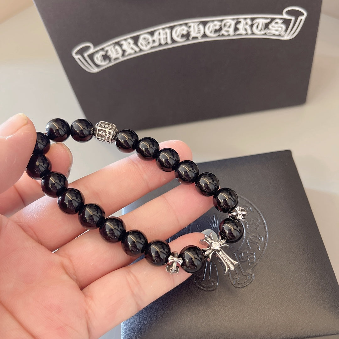Gothic Emblem Beaded Bracelet in Antique Silver-Tone – Design 39 main product view