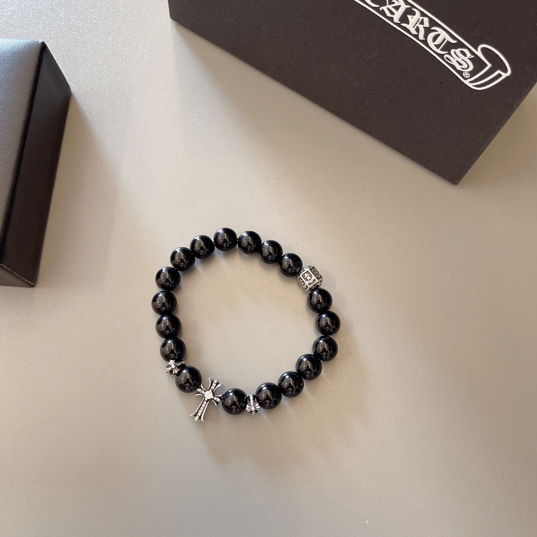 Gothic Emblem Beaded Bracelet in Antique Silver-Tone – Design 39 styled product view