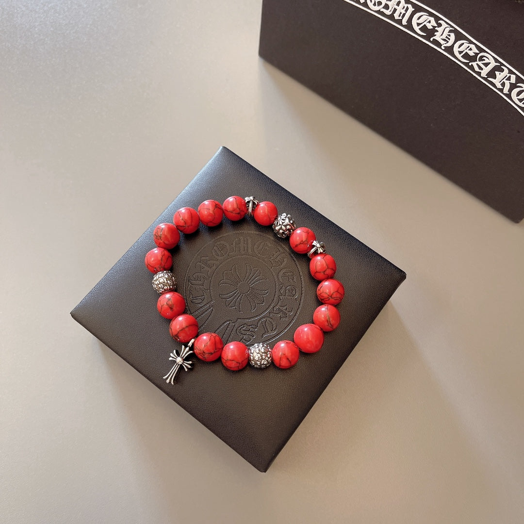 Gothic Emblem Beaded Bracelet in Antique Silver-Tone – Design 40 close-up detail